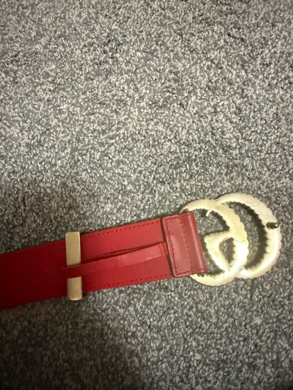 Gucci Red Marmot Leather Belt Gold Double Size 75 - Picture 4 of 6